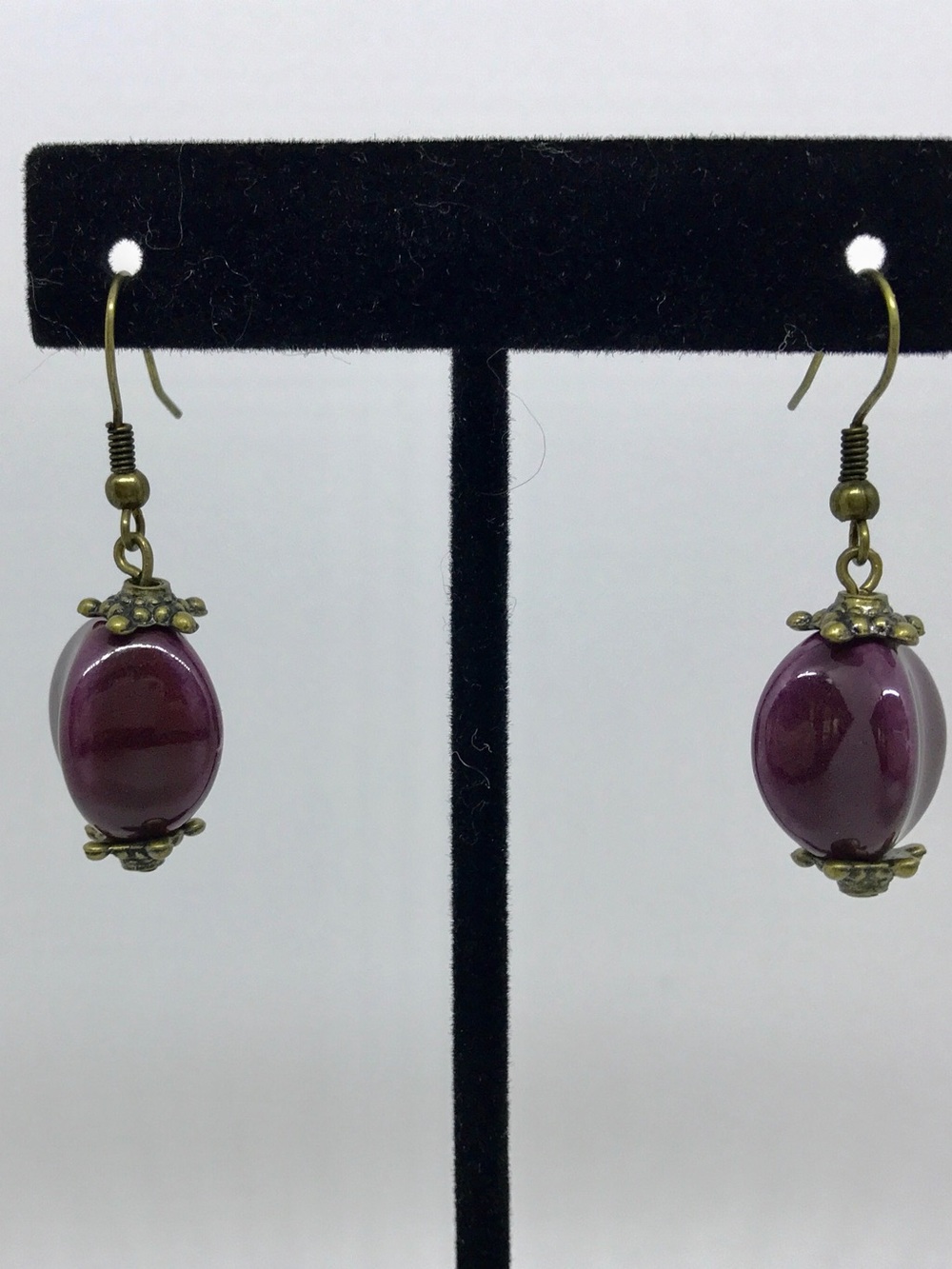 NWOT Premier Designs Deep Purple ceramic Bead Drop Earrings
